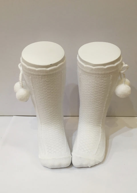 White Pretty Original Knee High Pom Socks