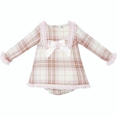Wee Me Beige And Pink Checked Dress With Matching Knickers