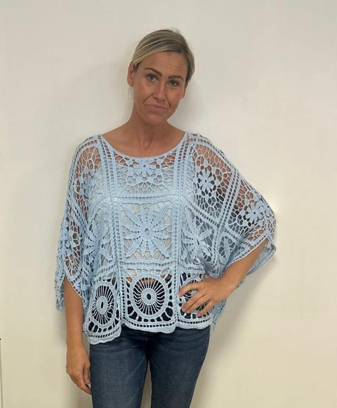 Ladies Crochet Top in Baby Blue