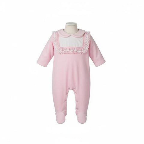 Baby Girls Pink Velour Babygrow