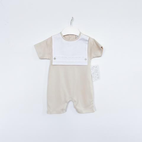 Boys Baby Romper Camel with White Overlay