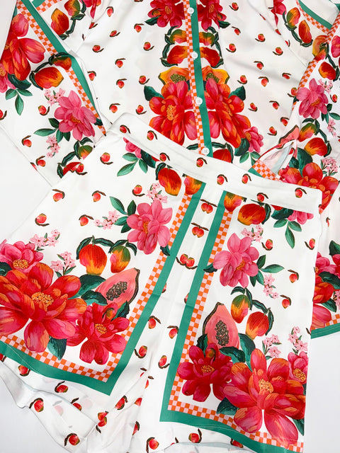 Ladies Floral Shirt & Short Set