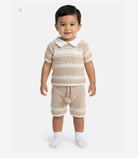 Baby Boys Knitted Short Set Beige