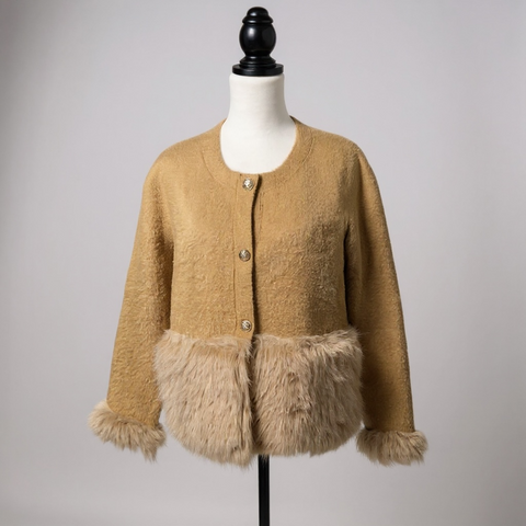 Ladies Soft Knit Cardigan with Faux Fur