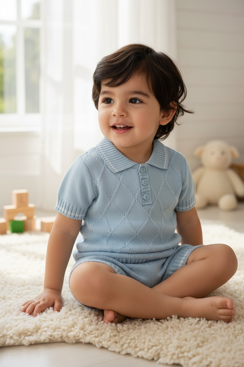 Baby Boys Blue Diamond Knit Set