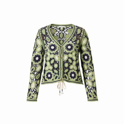 Ladies Crochet Cardigan In Navy And Green