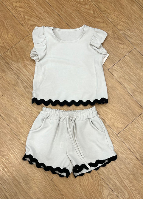 Girls Bright Stone And Black Two Piece  Shorts Set