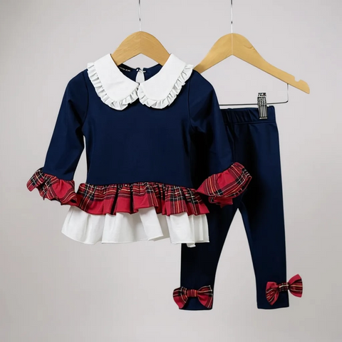 Baby Girls Navy & Tartan Set