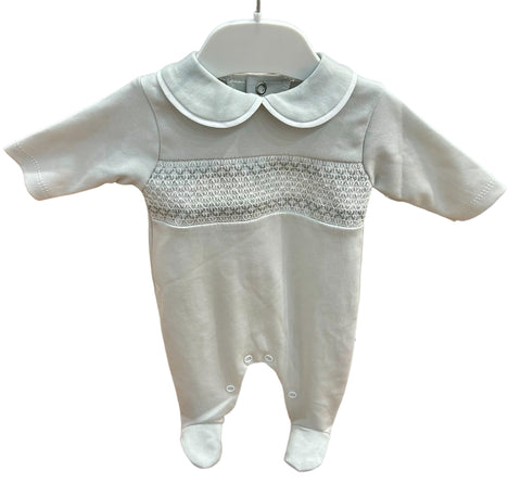 Baby Boy's Grey Smocked Detail Babygrow