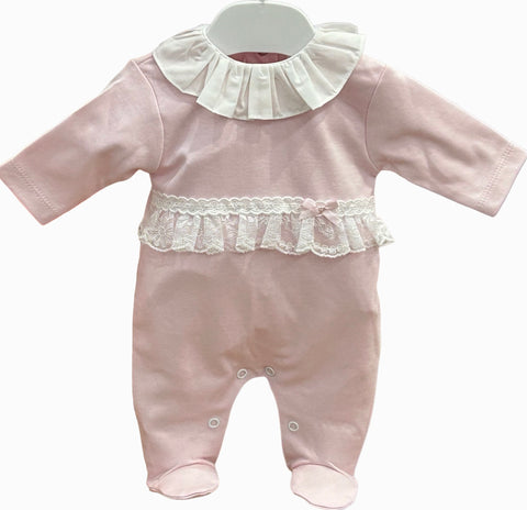 Baby Girl's Pink Lace Detail Babygrow