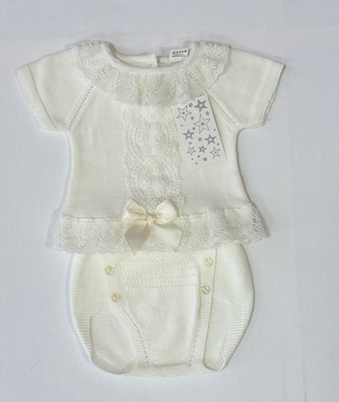 Baby Girl's Two Piece Knitted Set in Cream