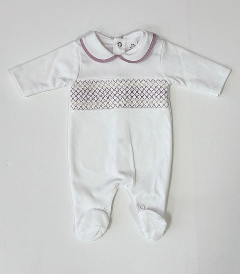 Baby Girls White Babygrow with Pink Smock