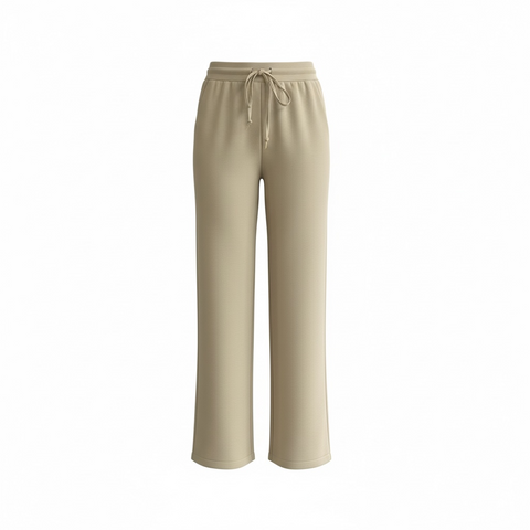 Ladies Cream Elastic Waist Wide Leg Trousers