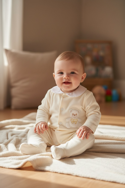 Baby Boys Lemon Baby Grow With Teddy