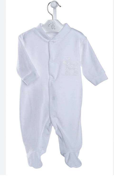 Dandelion White Rocking Horse Velour Sleepsuit