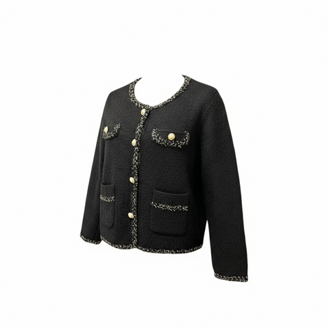 Ladies Black  Soft Knit Cardigan With Gold Buttons
