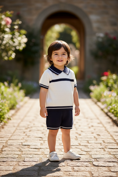 Baby Boys White & Navy Stripe Set