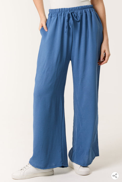 Ladies Colbat Blue Elastic Waist Wide Leg Trousers