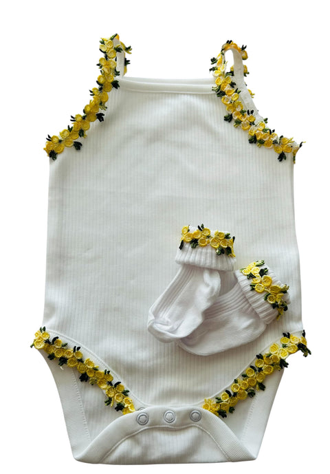 Baby Girls Handmade Set With Yellow Floral Detailing