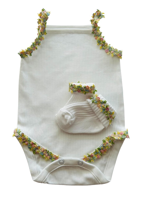 Baby Girls Handmade Set With  Floral Detailing