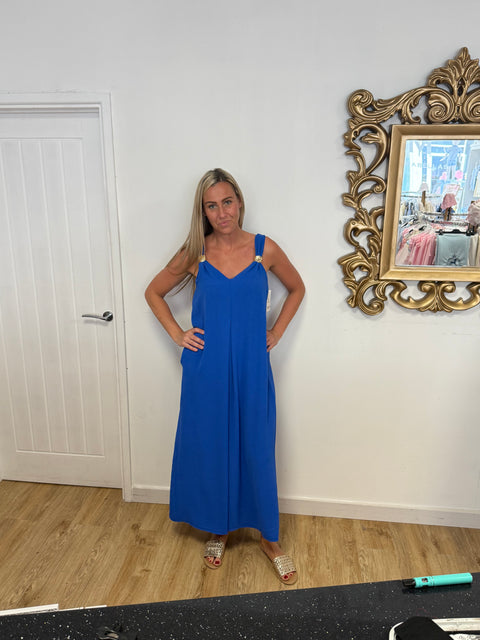 Ladies Colbart Blue Wide Leg Jumpsuit