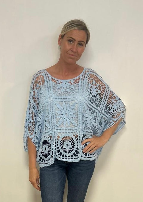 Ladies Crochet Top in Baby Blue