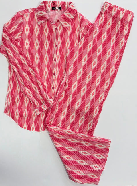 Ladies Geometric Print Plisse Set