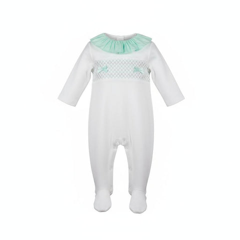 Baby Girls Mint Green and White Babygrow
