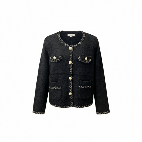 Ladies Black  Soft Knit Cardigan With Gold Buttons