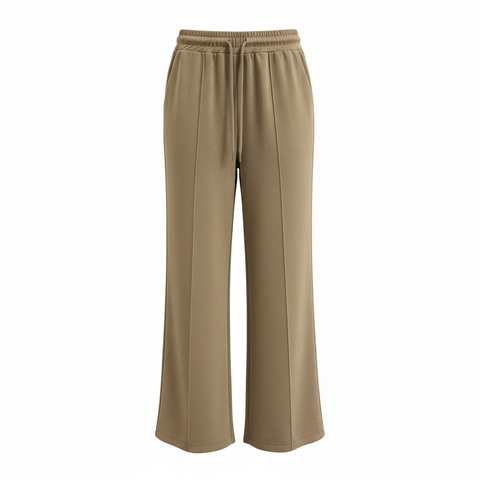 Ladies Camel Elastic Waist Wide Leg Trousers