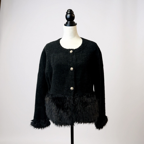 Ladies Soft Knit Cardigan with Faux Fur