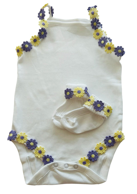 Baby Girls Handmade Set With Lilac And Lemon  Floral Detailing