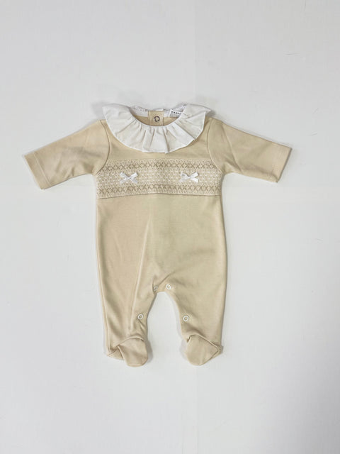 Baby Girls Camel Babygrow with White Collar