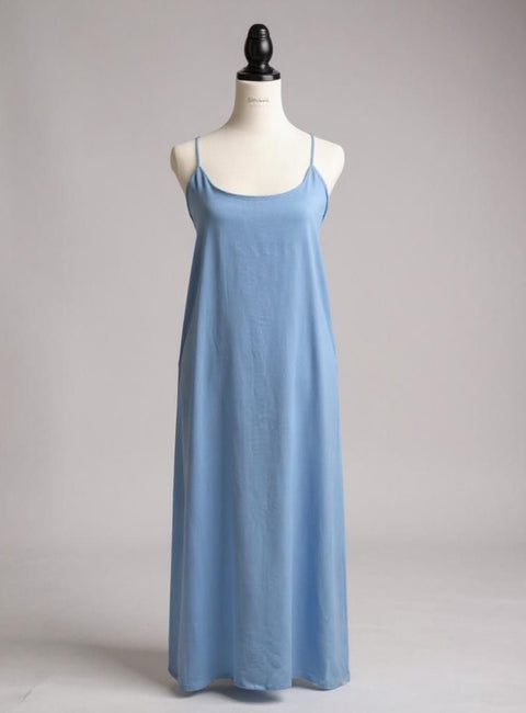 Ladies Cross Over Back Maxi Dress In Baby Blue