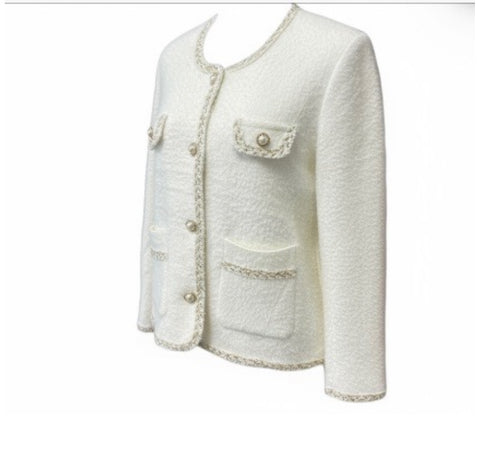 Ladies Cream  Soft Knit Cardigan With Gold Buttons