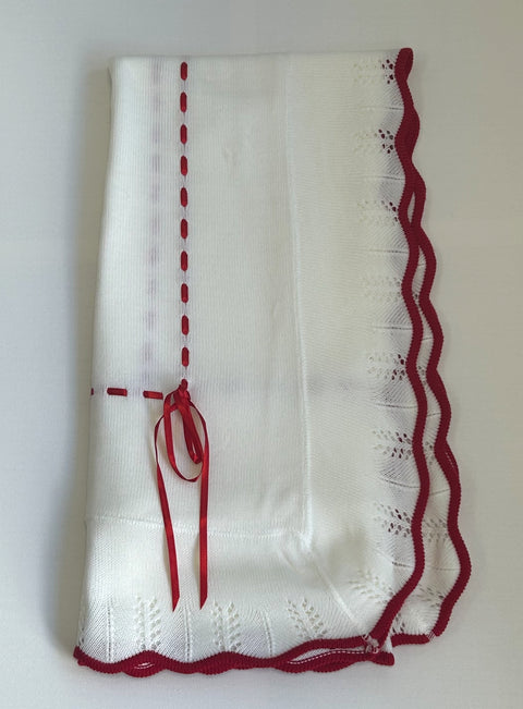Baby Blanket in White & Red