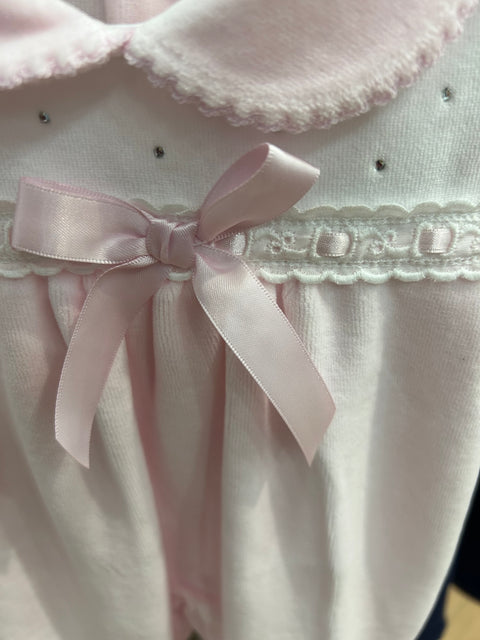 Baby Girl's Pink Ribbon Detail Velour Babygrow