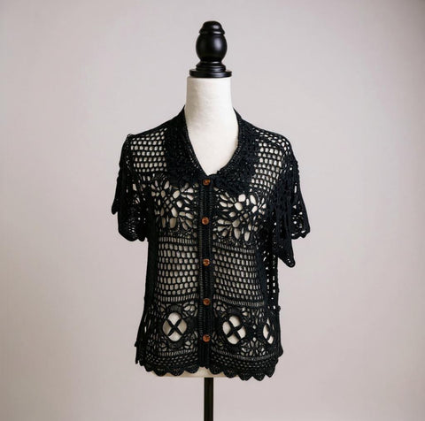 Ladies Crochet Top in Black