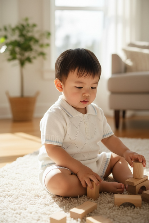 Baby Boys White & Blue Diamond Knit Set