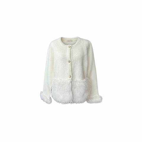 Ladies Soft Knit Cardigan with Faux Fur