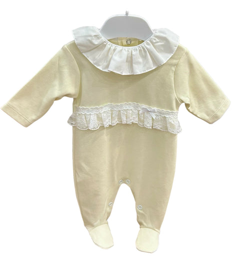 Baby Girl's Lemon Lace Detail Babygrow