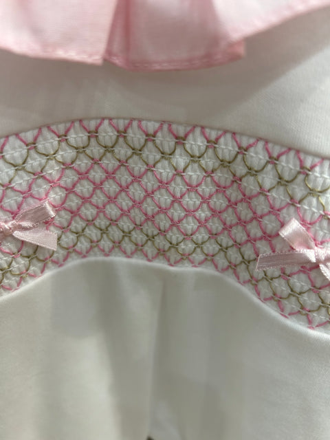 Baby Girl's White Smocked Detail Babygrow