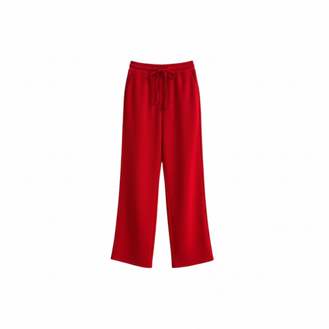 Ladies Red Elastic Waist Wide Leg Trousers