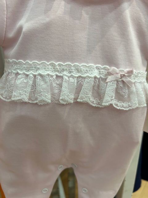 Baby Girl's Pink Lace Detail Babygrow