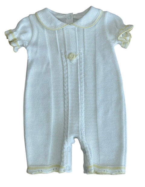 Pretty Originals Baby Girls White & Lemon Knitted Romper