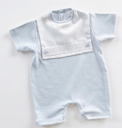 Boys Baby Romper Blue With White Overlay