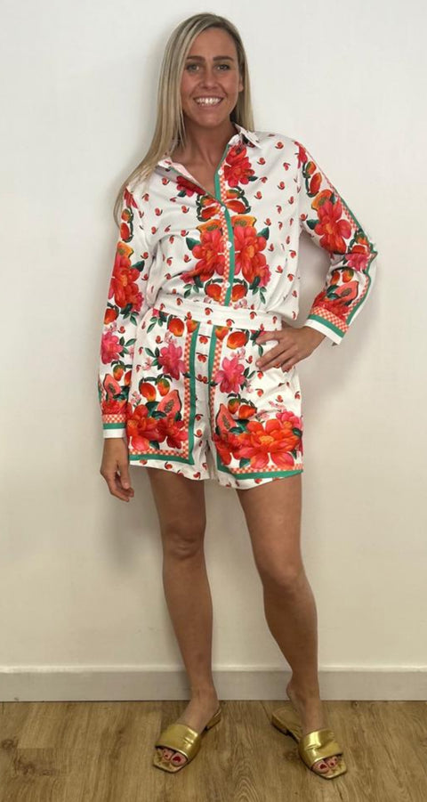 Ladies Floral Shirt & Short Set