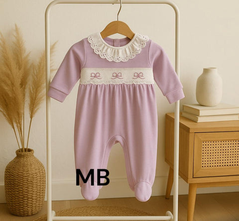Baby Girls Purple Smocked Babygrow