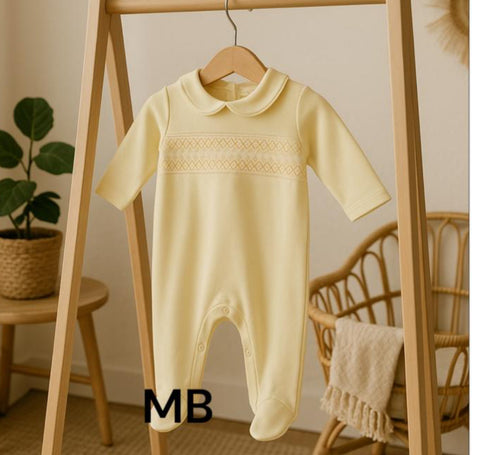 Baby Boys Lemon Smocked Babygrow