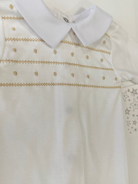 Baby Boys White & Camel Baby Grow